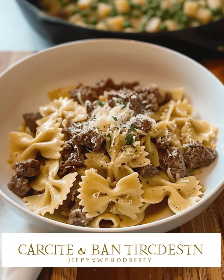 Creamy Parmesan Garlic Beef Bowtie Pasta
