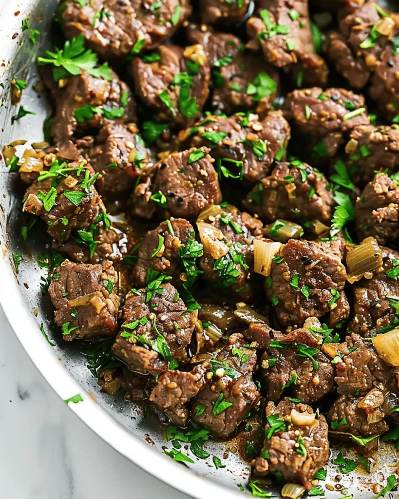Stew Meat Steak Bites with Garlic, Herbs and Butter