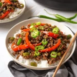 Asian-Inspired Ground Beef & Pepper Rice Bowls