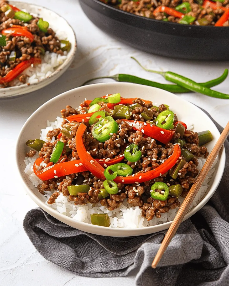 Asian Inspired Ground Beef: Easy Pepper Rice Bowl Delight
