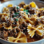 Cheesy Beef and Bowtie Pasta in Garlic Butter