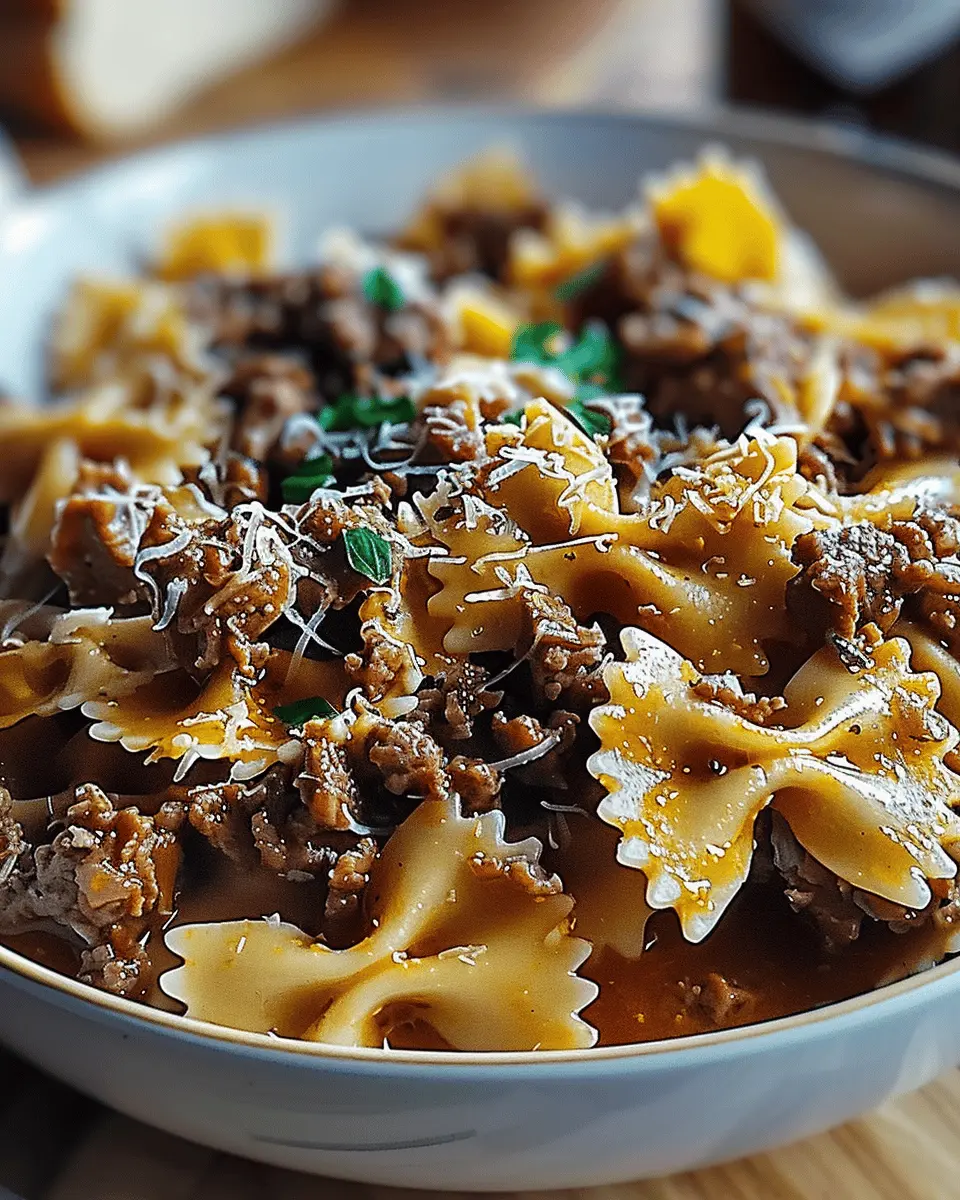 Cheesy Beef and Bowtie Pasta: Indulgent Garlic Butter Delight