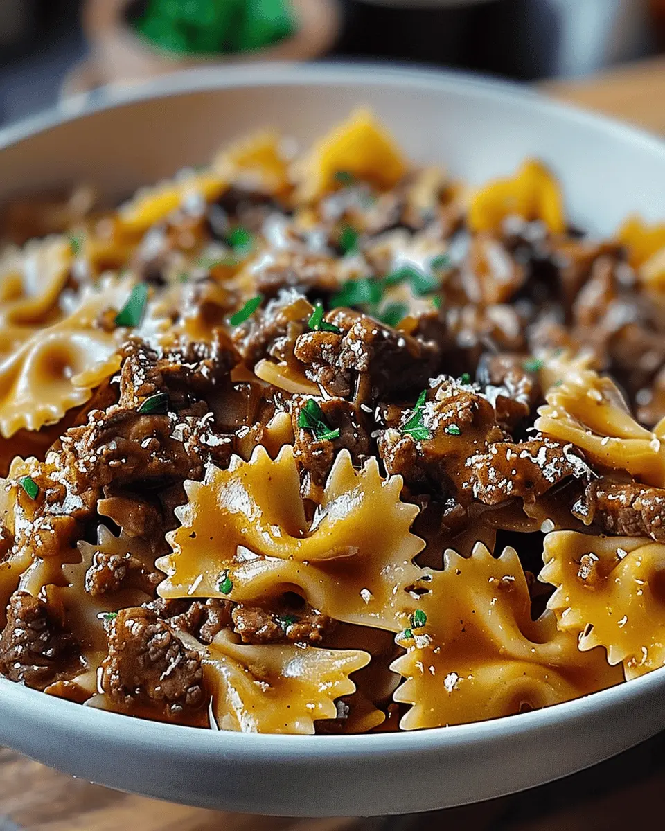 Cheesy Beef and Bowtie Pasta: Indulgent Garlic Butter Delight