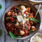 Crockpot Tuscan Sausage and White Bean Ragu with Buttered Gnocchi.