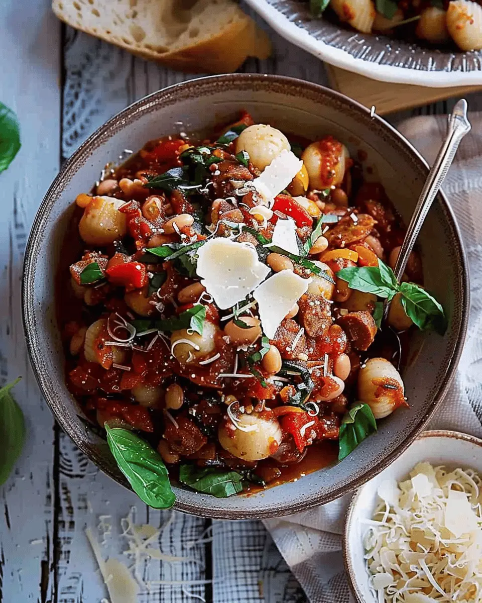Crockpot Tuscan Sausage and White Bean Ragu with Easy Buttered Gnocchi