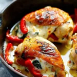 Roasted Red Pepper Spinach Mozzarella Stuffed Chicken