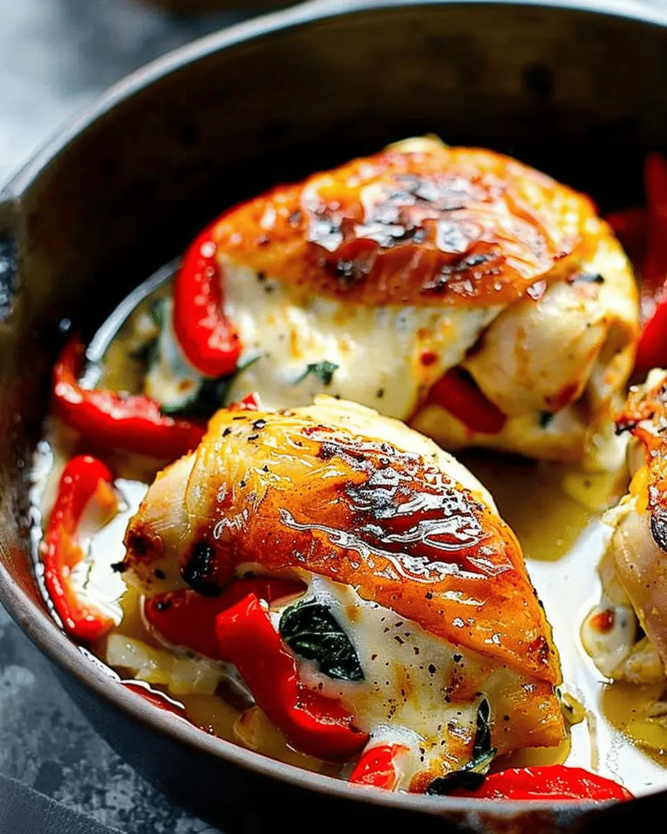 Roasted Red Pepper Spinach Mozzarella Stuffed Chicken Bliss
