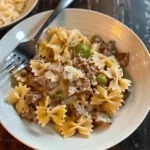 Creamy Parmesan Garlic Beef Bowtie Pasta