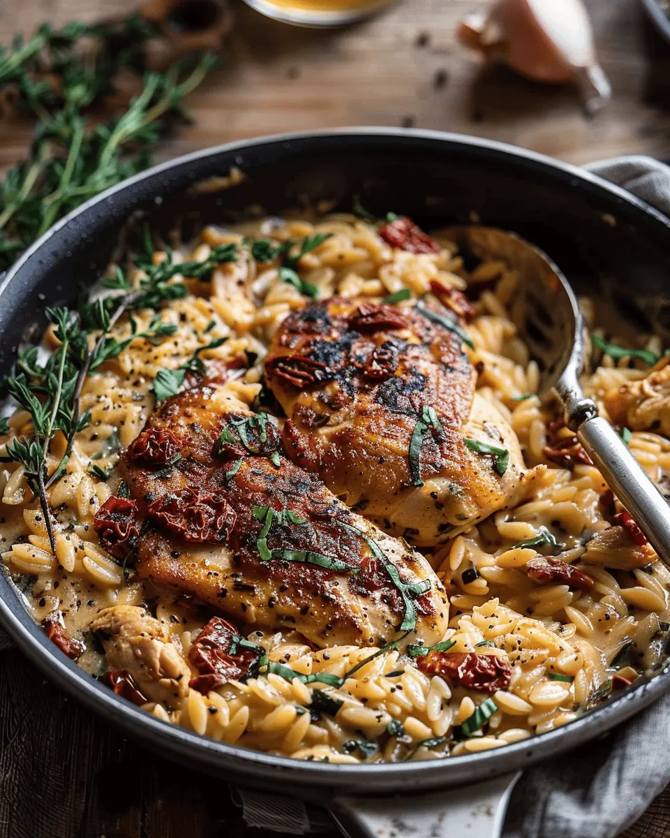 Easy Cheap Dinner Ideas: One Skillet Creamy Sun-Dried Tomato Chicken and Orzo Delight