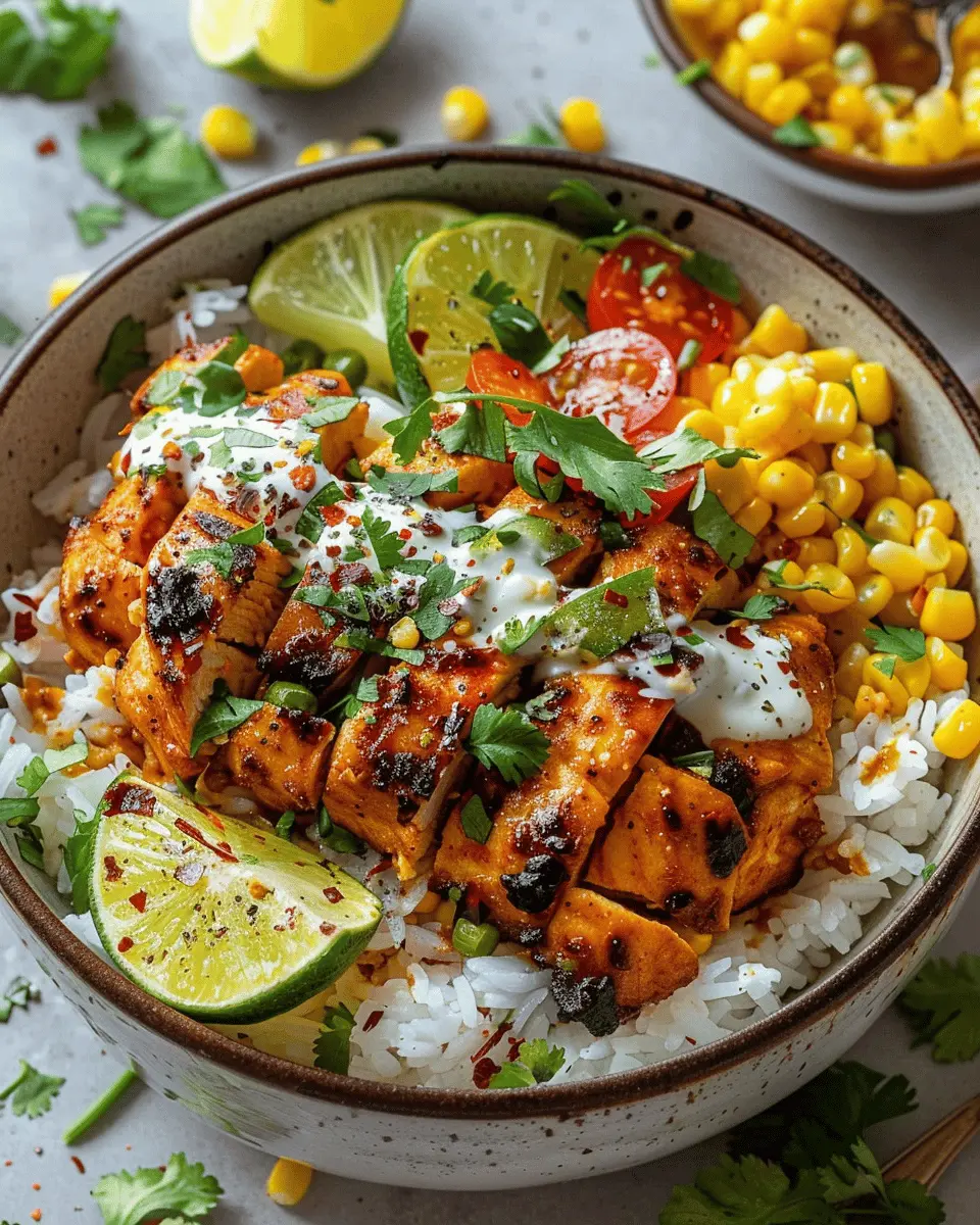 Easy Cheap Dinner Ideas: Savory Street Corn Chicken Rice Bowl