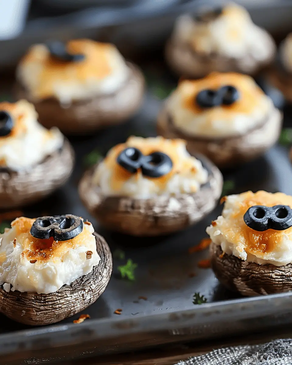 Easy Halloween Food Ideas: Spooky Ghostly Stuffed Mushrooms with Turkey Bacon