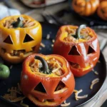 Easy Halloween food ideas : Stuffed Bell Pepper Jack-o’-Lanterns