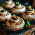 Easy Halloween food ideas : Stuffed Mushroom Eyeballs