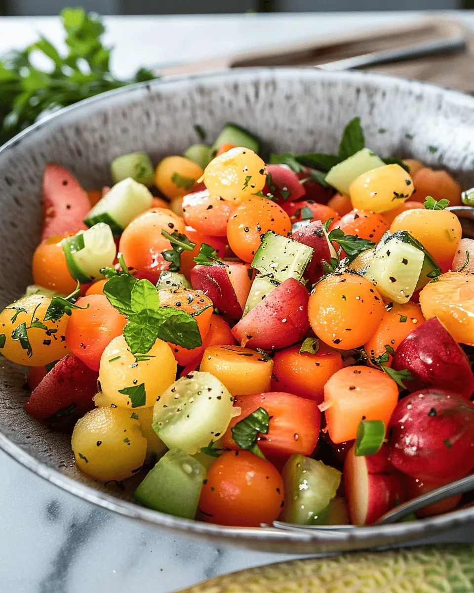 Easy Melon Salad: A Refreshing Twist with Turkey Bacon and Chicken Ham