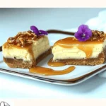 Pretzel-crusted cheesecake bars with salted caramel sauce