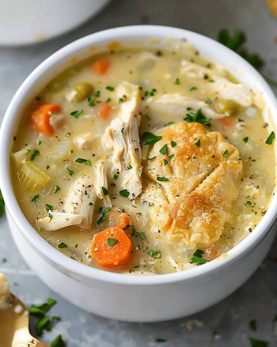 easy soup recipes: Comforting Chicken Pot Pie Soup with Turkey Bacon
