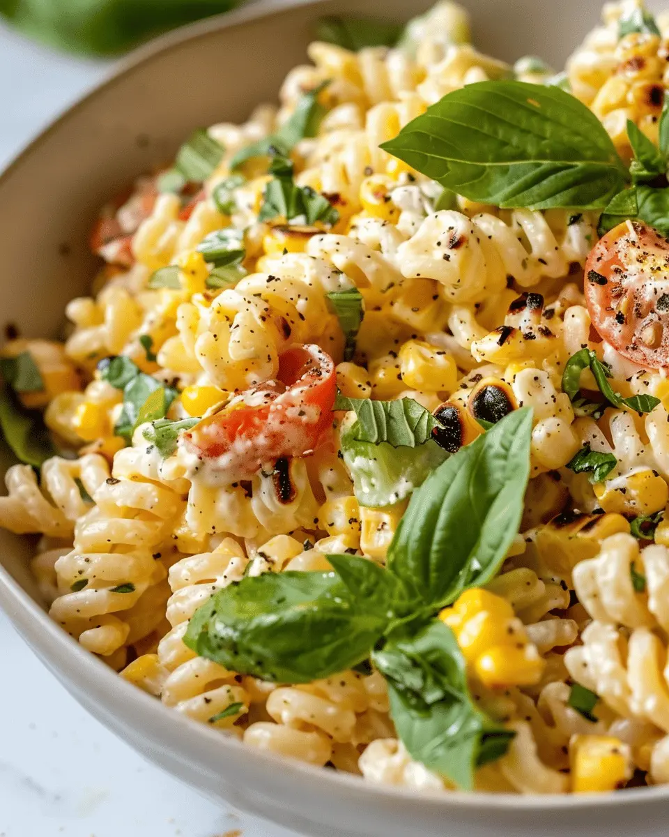 Easy Summer Meals Ideas: Creamy Street Corn Pasta Salad with Turkey Bacon and Chicken Ham