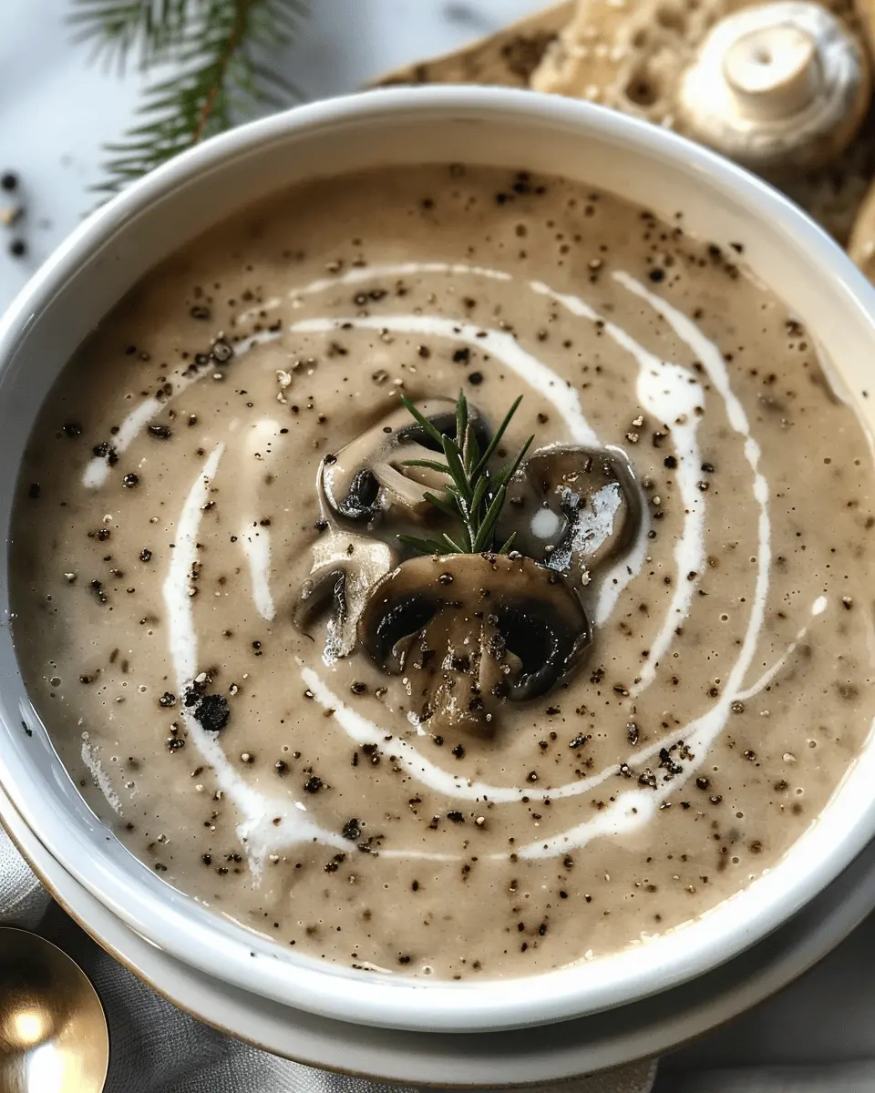 easy soup recipes: Indulgent Creamy Mushroom Soup with Turkey Bacon