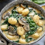 easy soup recipes : Creamy Spinach and Mushroom Gnocchi Soup