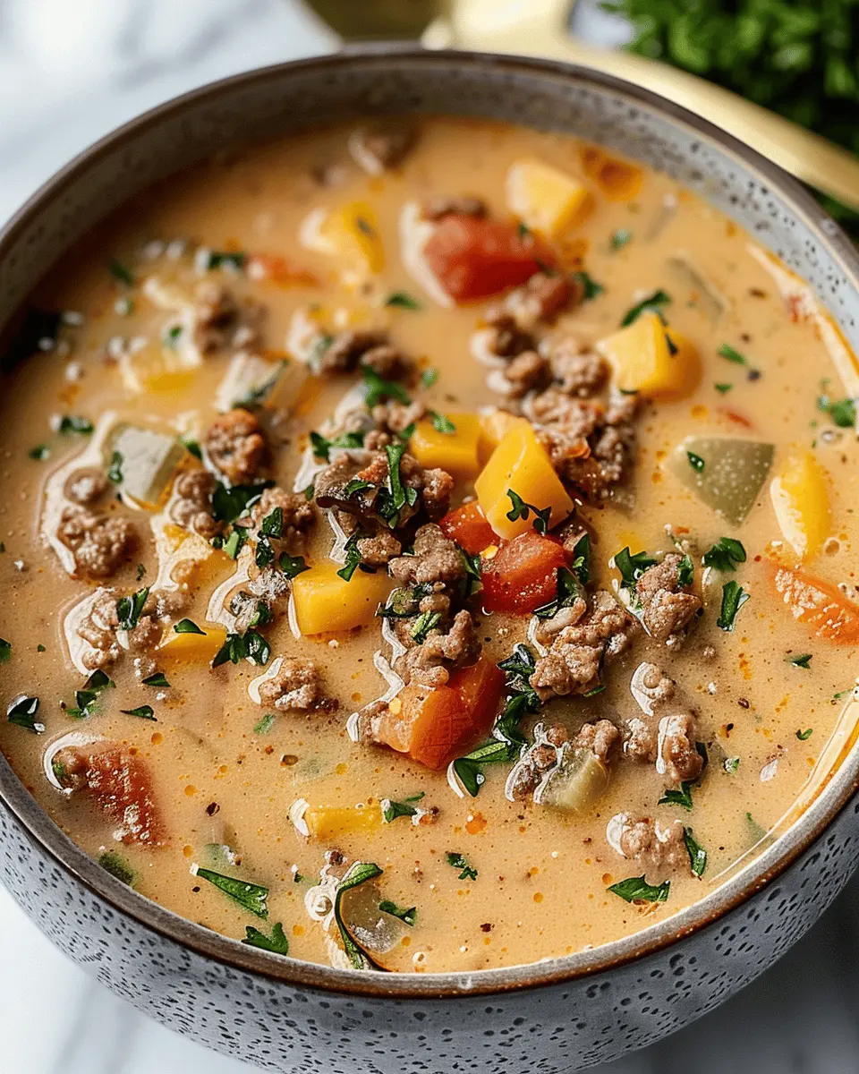 Easy Soup Recipes: Creamy Crockpot Cheeseburger Soup with Turkey Bacon
