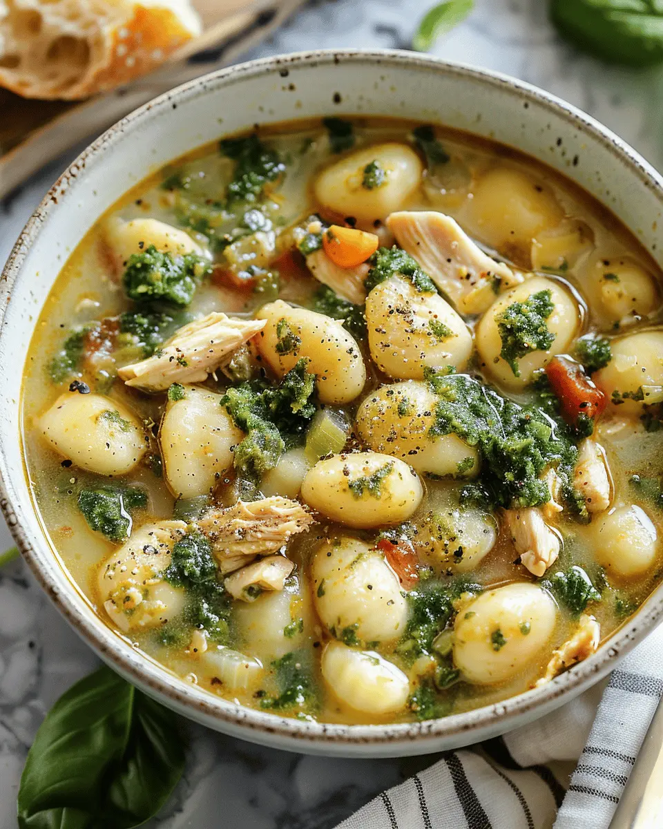 Easy Soup Recipes: Cozy Chicken Pesto Gnocchi Soup Delight
