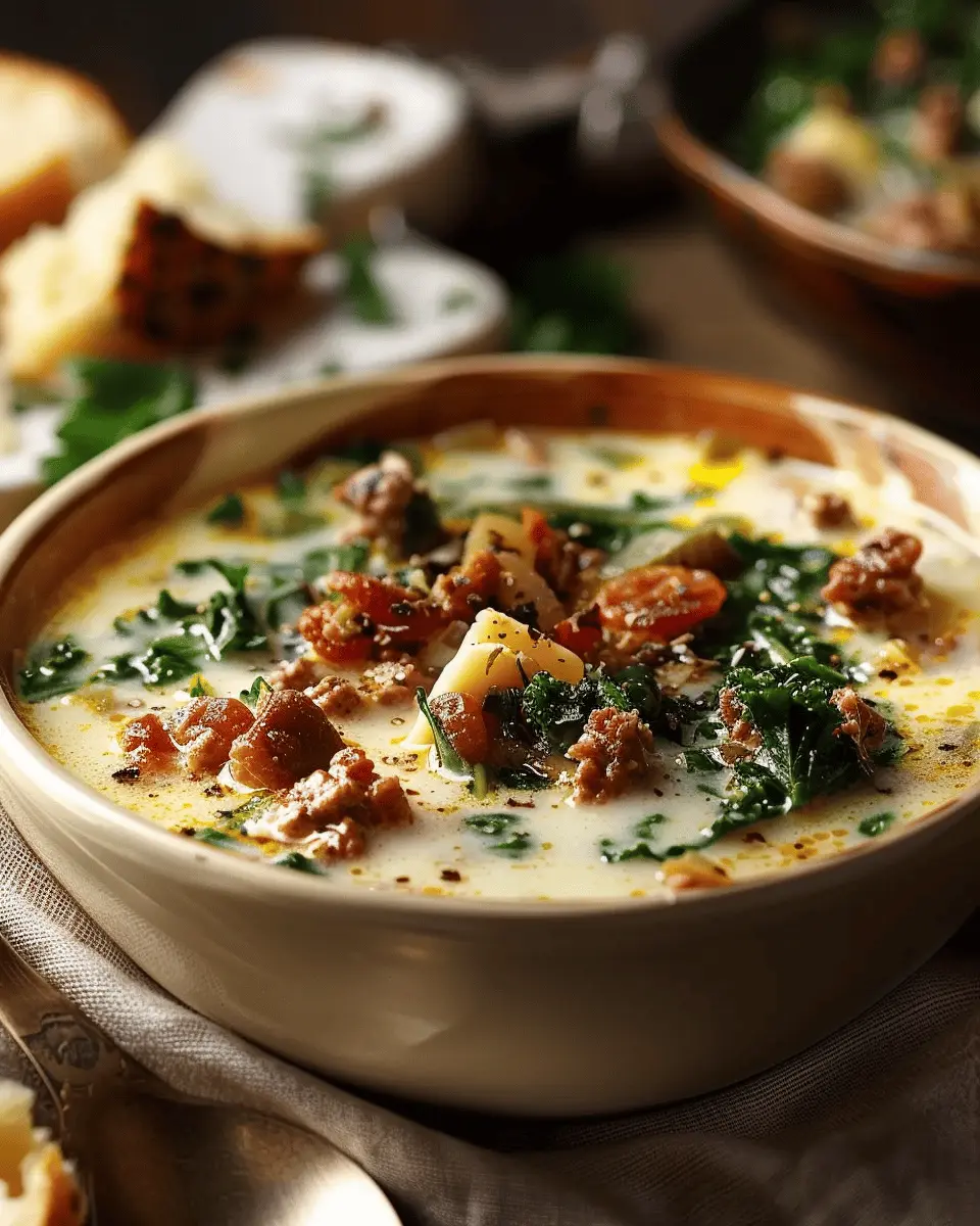 easy soup recipes: Comforting Zuppa Toscana with Turkey Bacon and Chicken Ham