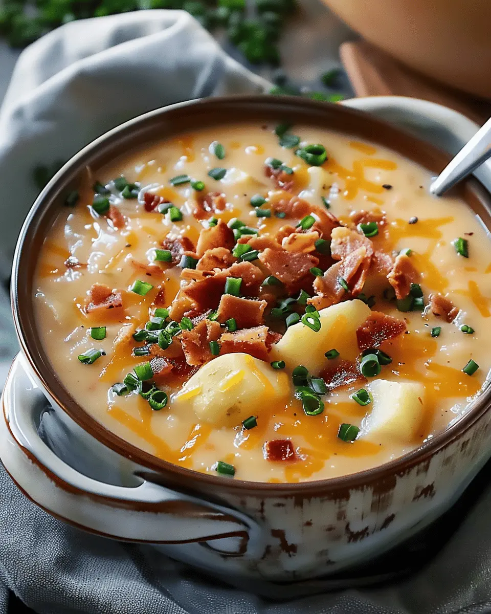 Easy Soup Recipes: Indulgent Crock Pot Crack Potato Soup with Turkey Bacon