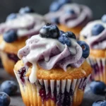 Fluffy Blueberry Muffin Style Cupcakes with Sweet Glaze