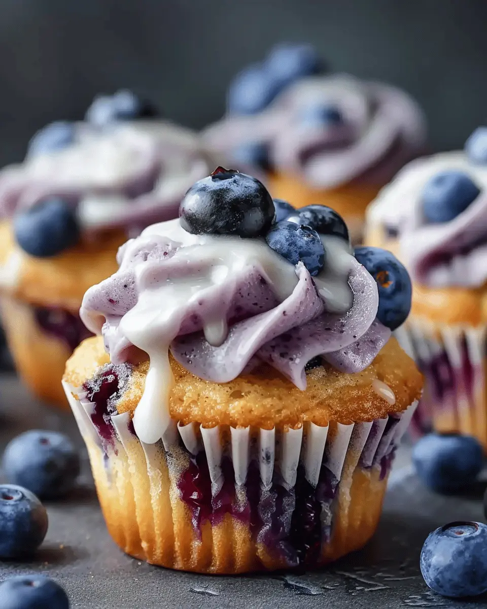 Fluffy Blueberry Muffin Style Cupcakes with Sweet Glaze Delight
