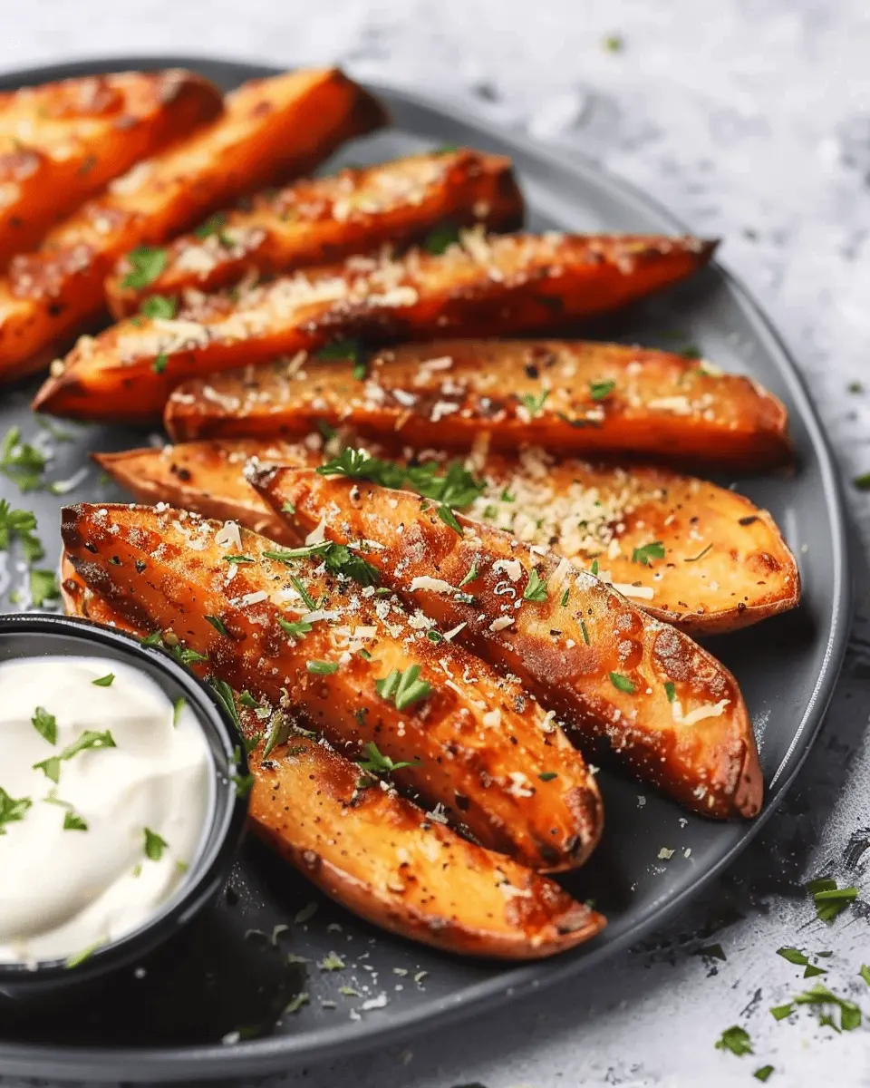 Sweet Potato Recipes: Easy Baked Garlic Parmesan Potato Wedges