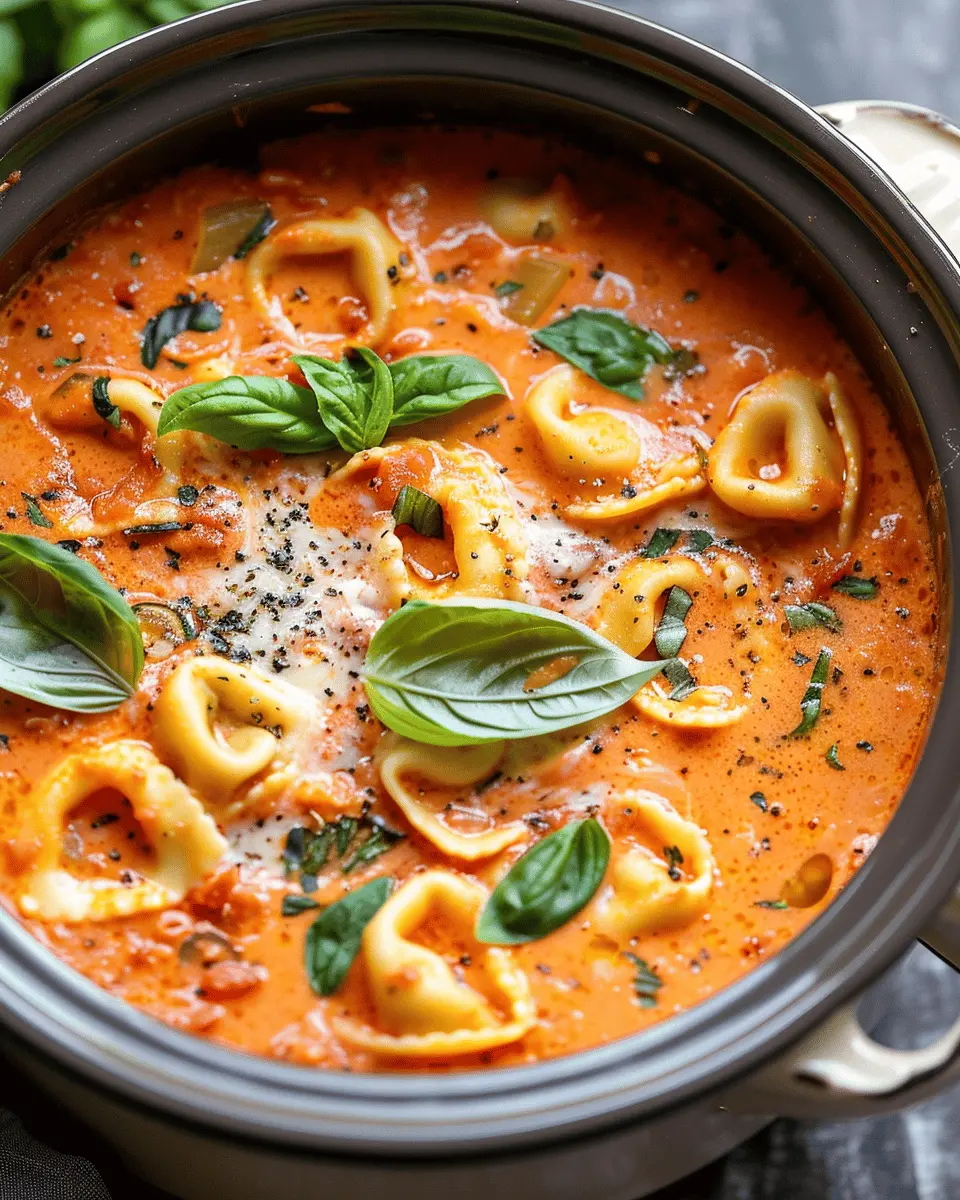 Easy Soup Recipes: Comforting Crockpot Creamy Tomato Tortellini Soup with Turkey Bacon
