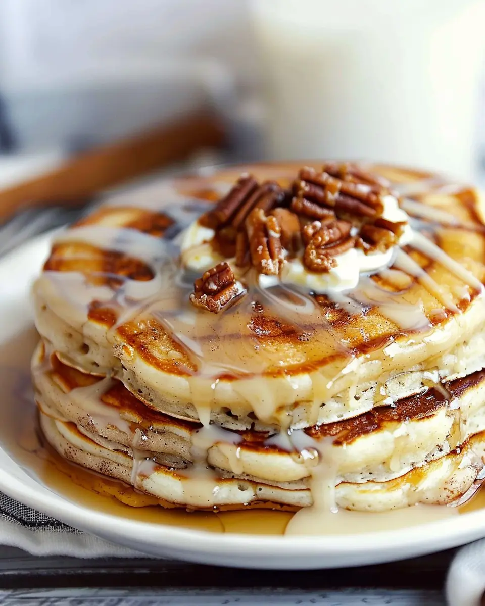 Breakfast ideas: Indulgent Cinnamon Roll Pancakes with Turkey Bacon and Chicken Ham