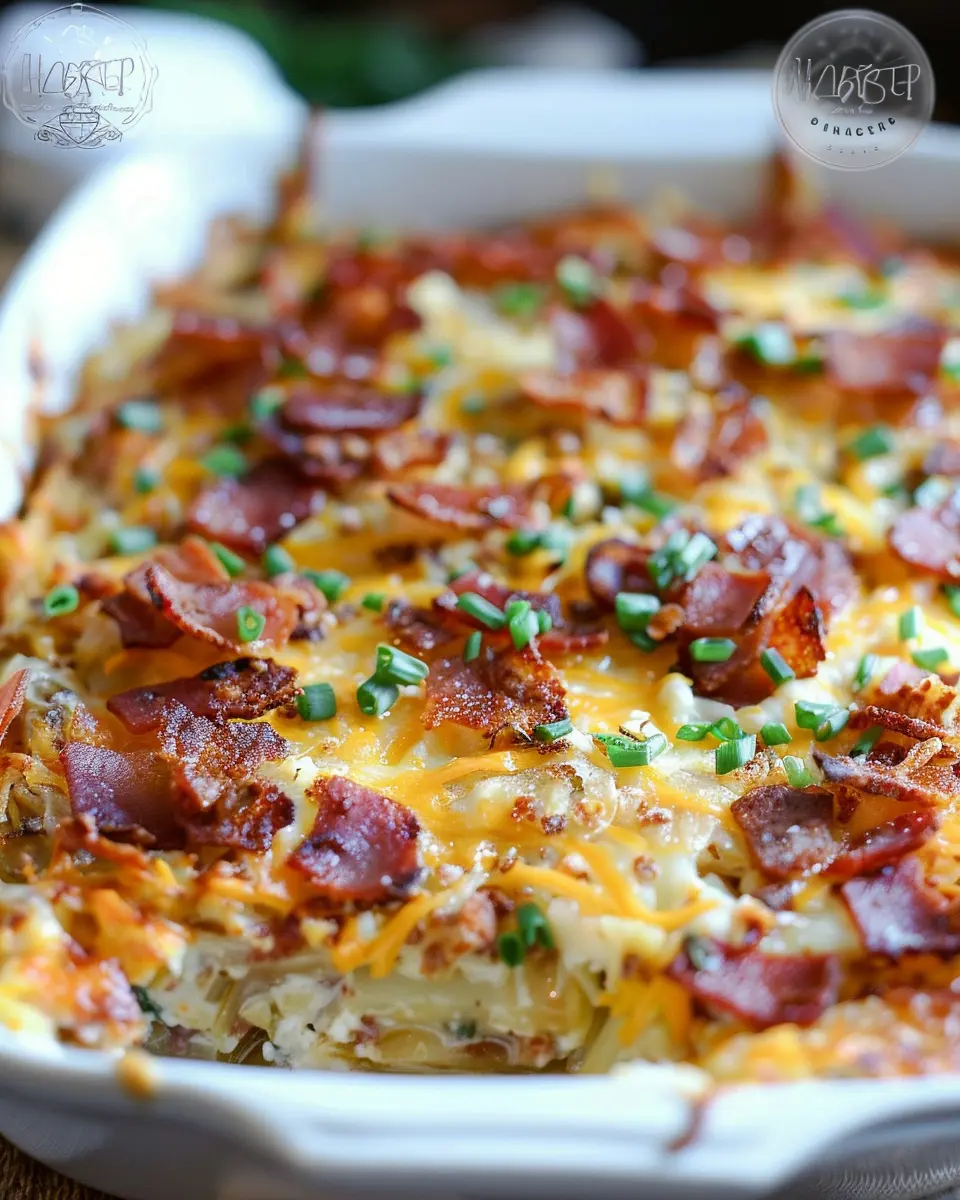 Breakfast ideas: Indulgent Hash Brown Breakfast Casserole with Turkey Bacon and Chicken Ham