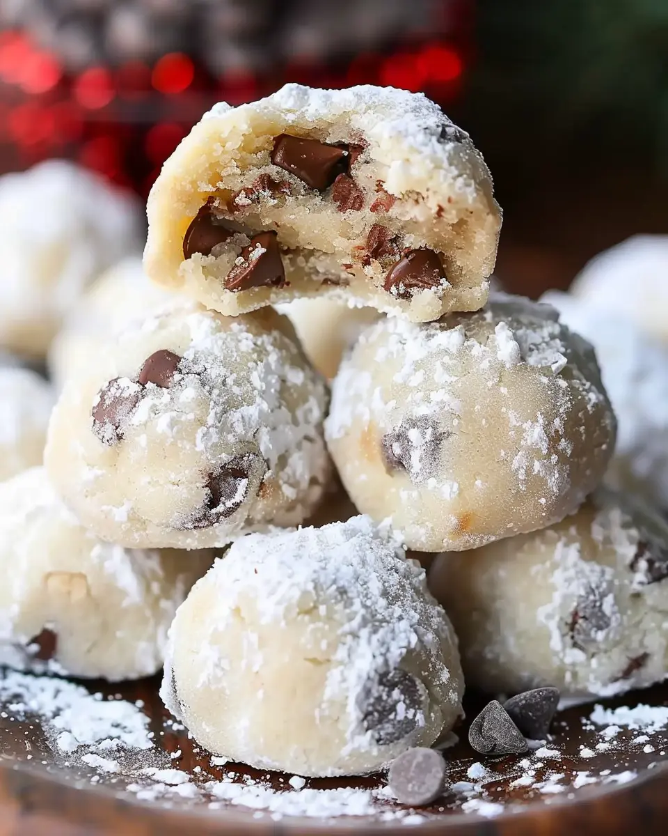 Christmas cookie recipes holiday: Indulgent Chocolate Chip Snowball Cookies